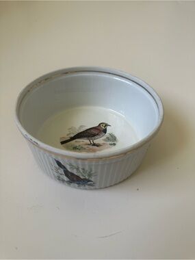Louis Lourioux "Le Faune" Bird Motif Fireproof Porcelain Souffle /Casserole Dish